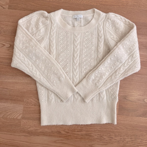 J crew women xs Wool Alcapa blend cable knit crewneck sweater bubble sleeve - Picture 6 of 10